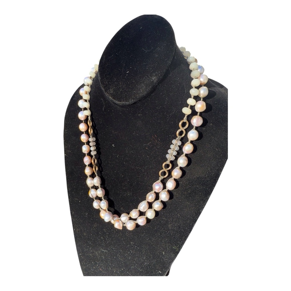 Cultured Freshwater Baroque Pearls Labradorite & Obsidian Beaded Necklace
